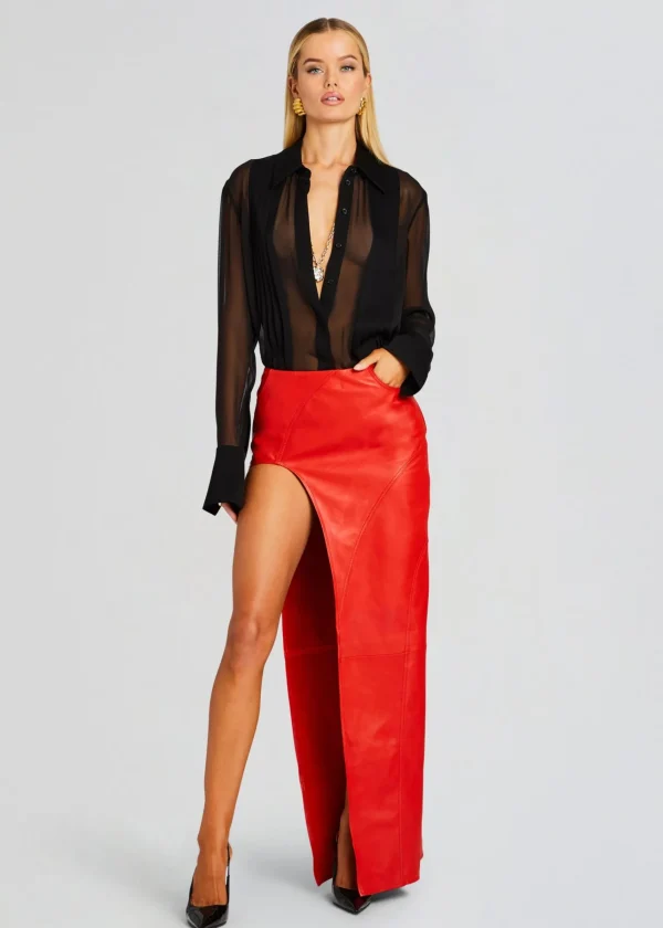 RETROFÊTE*Retrofete Tash Leather Skirt Fiery Red