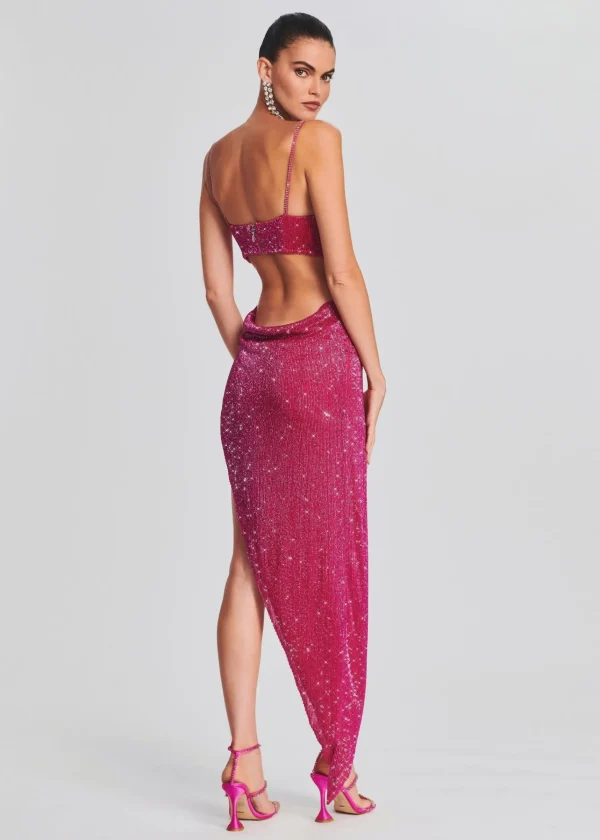 Maxi*Retrofete Topaz Glass Beaded Dress Fuchsia