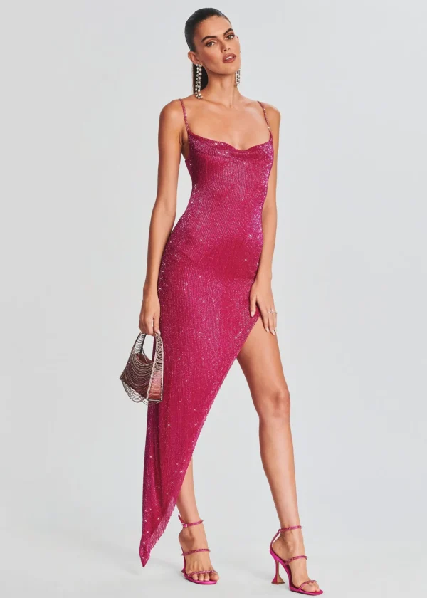 Bridal Party*Retrofete Topaz Glass Beaded Dress Fuchsia