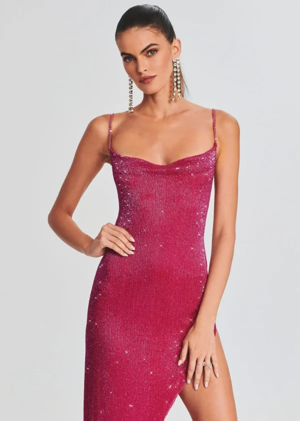 Bridal Party*Retrofete Topaz Glass Beaded Dress Fuchsia