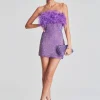 Guest Of*Retrofete Torin Sequin Feather Dress Metallic Lavender