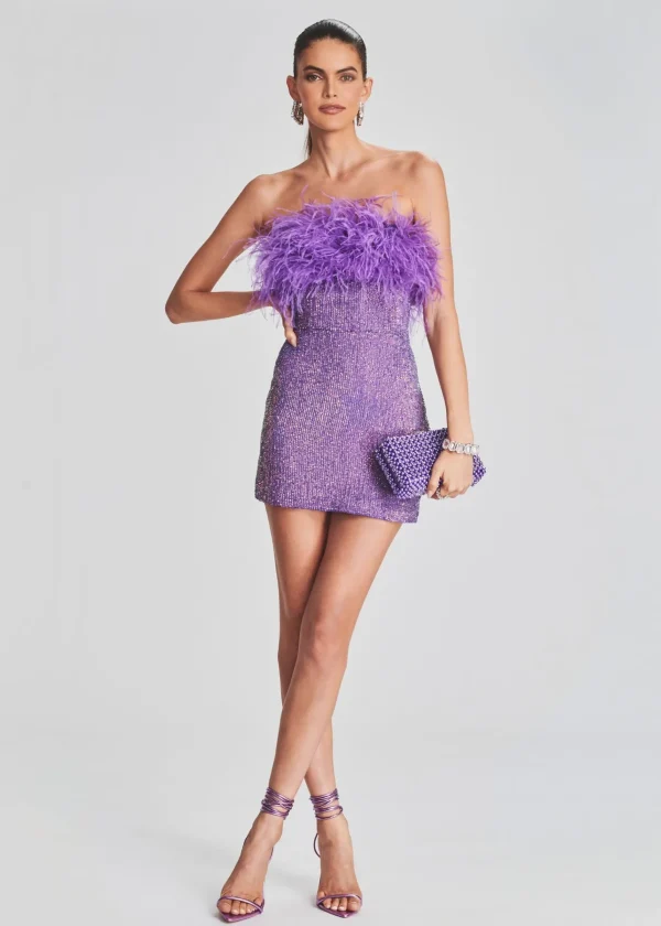 Guest Of*Retrofete Torin Sequin Feather Dress Metallic Lavender