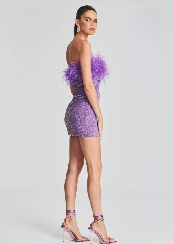 Guest Of*Retrofete Torin Sequin Feather Dress Metallic Lavender