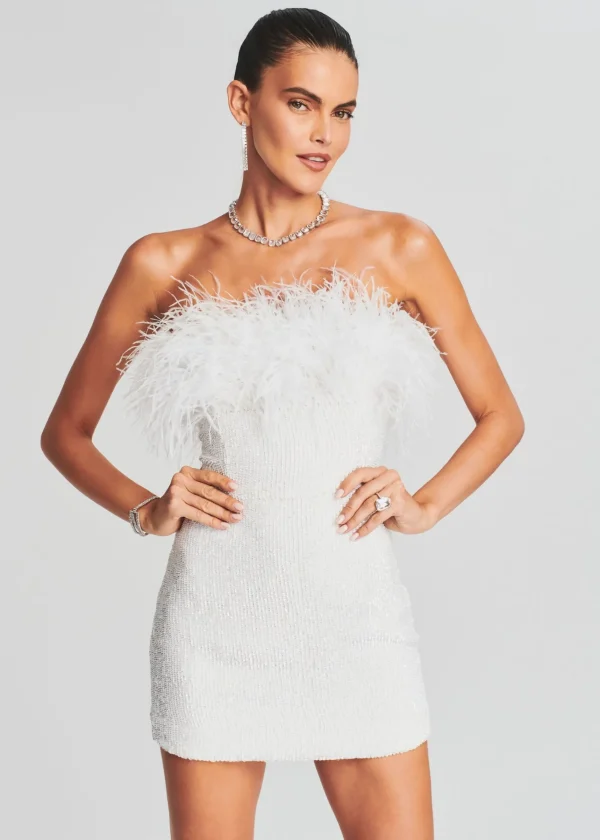 RETROFÊTE*Retrofete Torin Sequin Feather Dress White