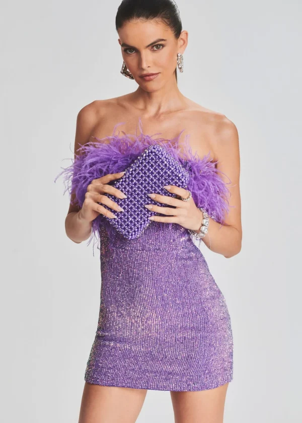 Guest Of*Retrofete Torin Sequin Feather Dress Metallic Lavender