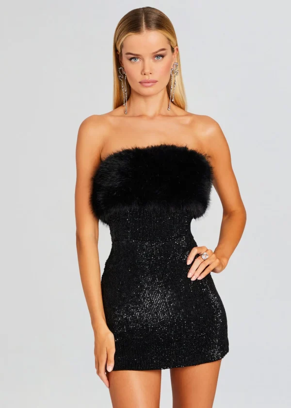 Dresses*Retrofete Torin Sequin Fur Dress Black Fur