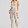 Sequin Styles*Retrofete Tosca Sequin Crochet Jumpsuit Ivory Gold