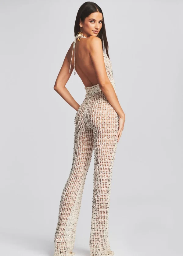 Bachelorette Party*Retrofete Tosca Sequin Crochet Jumpsuit Ivory Gold