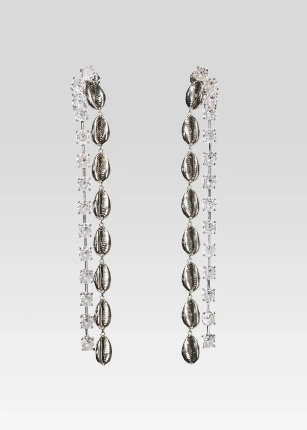 Accessories*Retrofete Tyde Crystal Shell Drop Earrings Silver
