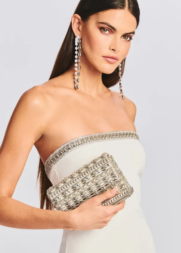 Bridal Shower*Retrofete Tyde Crystal Shell Drop Earrings Silver
