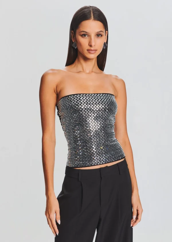 Tops*Retrofete Valery Embellished Knit Top Black