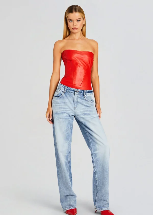 Night Out*Retrofete Veda Leather Top Fiery Red