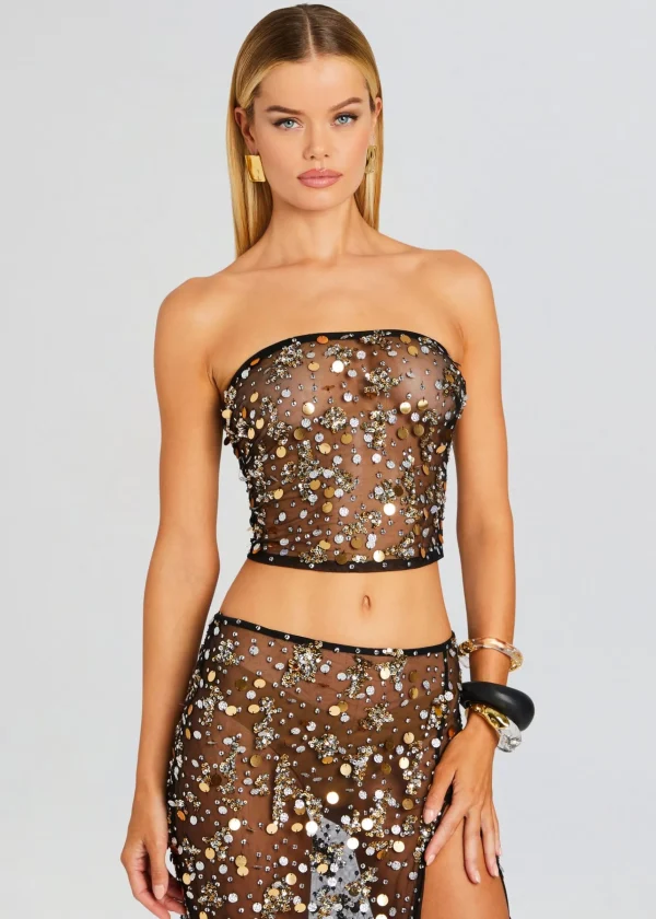 RETROFÊTE*Retrofete Venus Embellished Top Black/Gold