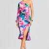 Tropical Hues*Retrofete Vesa One Shoulder Midi Dress Multicolor