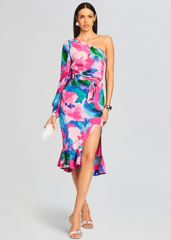 Tropical Hues*Retrofete Vesa One Shoulder Midi Dress Multicolor