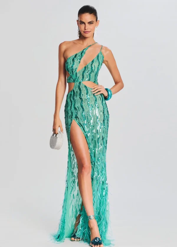 Bridal Party*Retrofete Vice Sequin Feather Dress Sea Foam