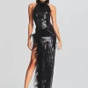 Maxi*Retrofete Vixen Sequin Feather Dress Black