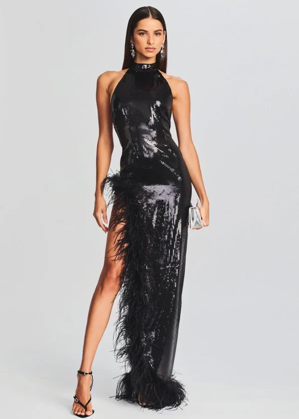 RETROFÊTE*Retrofete Vixen Sequin Feather Dress Black