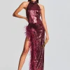Dresses*Retrofete Vixen Sequin Feather Dress Cabernet