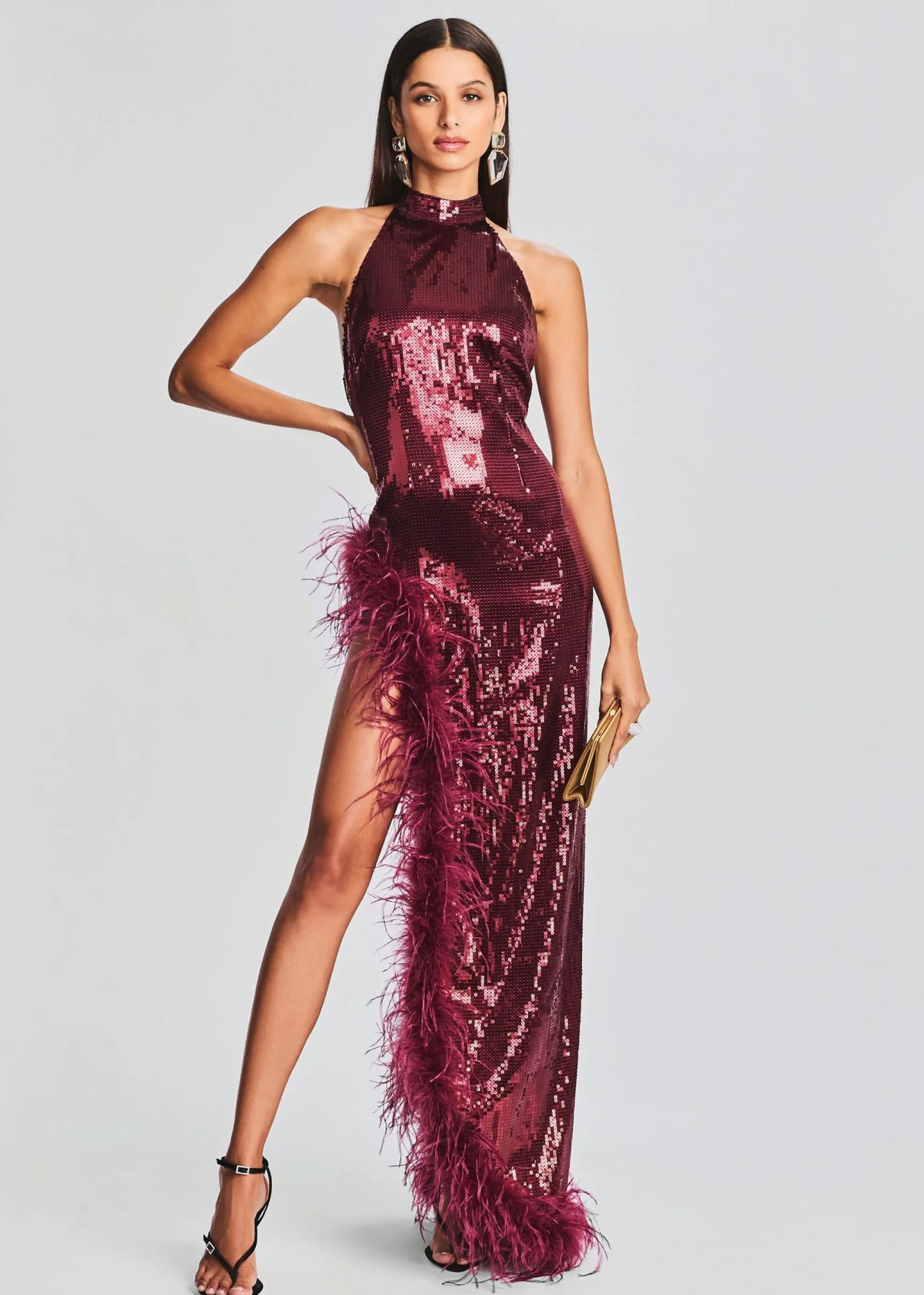vixen_sequin_feather_dres_0.webp Guest Of*Retrofete Vixen Sequin Feather Dress Cabernet