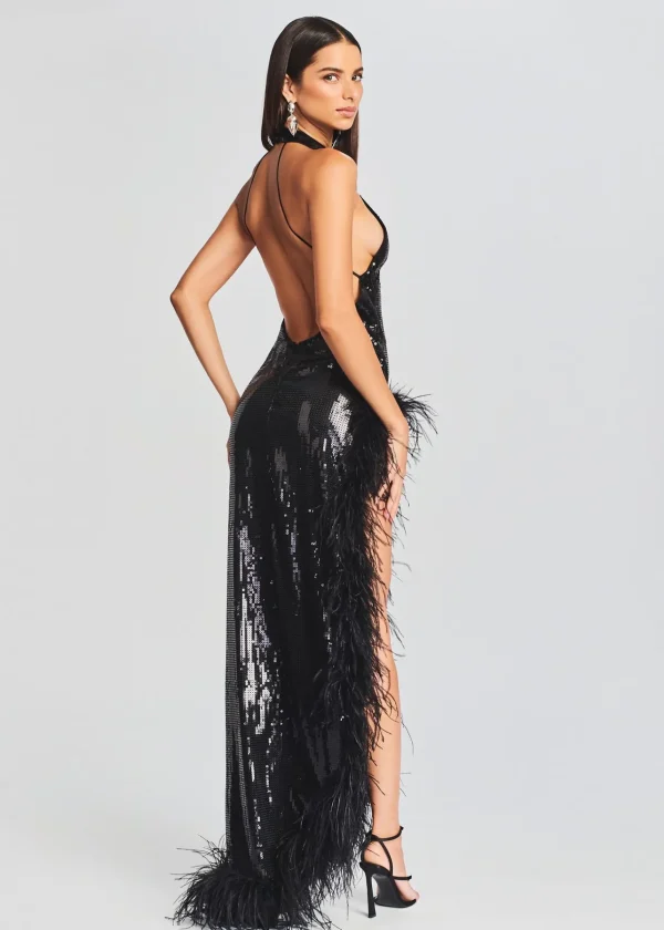 Guest Of*Retrofete Vixen Sequin Feather Dress Black