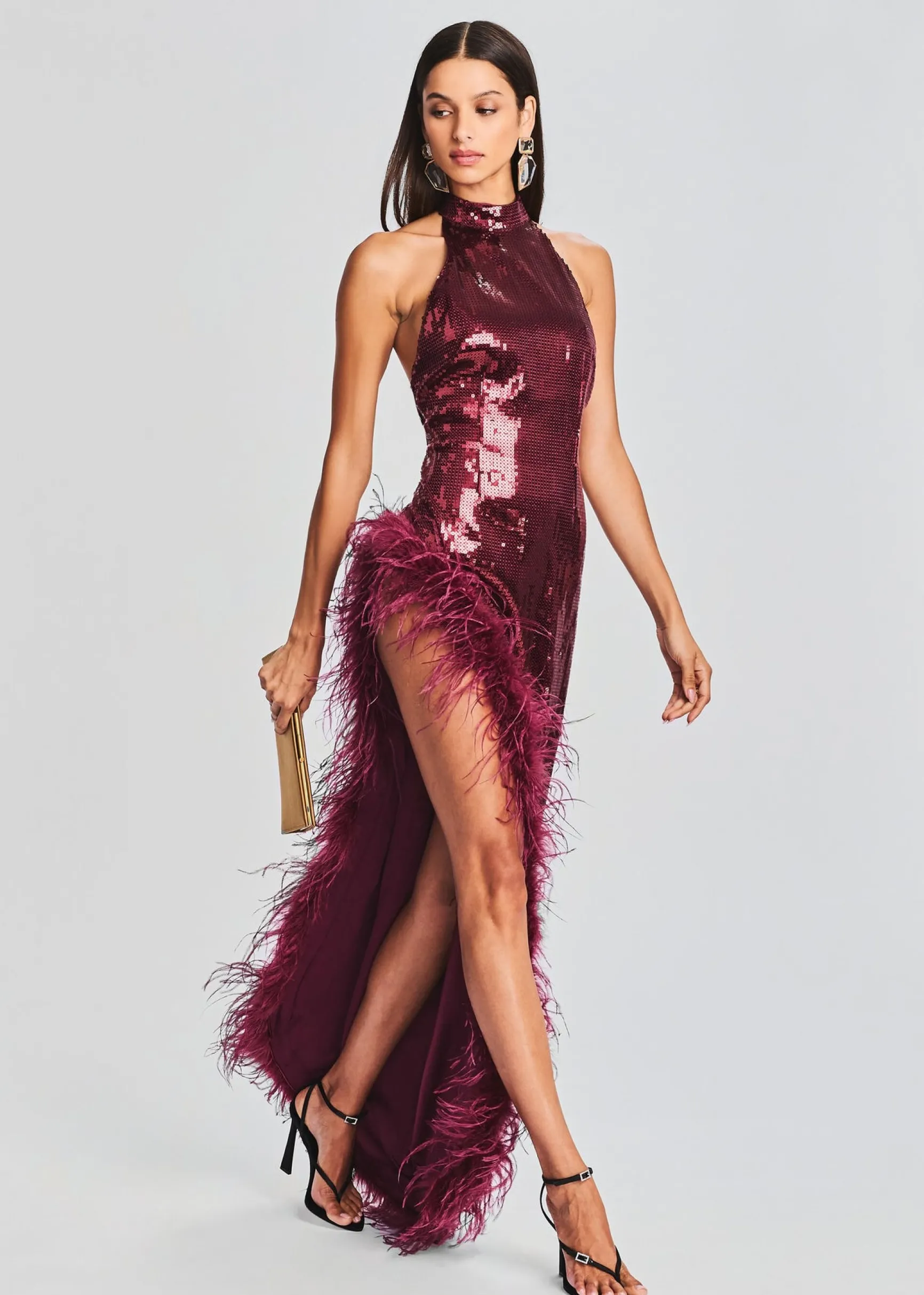 vixen_sequin_feather_dres_4.webp Guest Of*Retrofete Vixen Sequin Feather Dress Cabernet