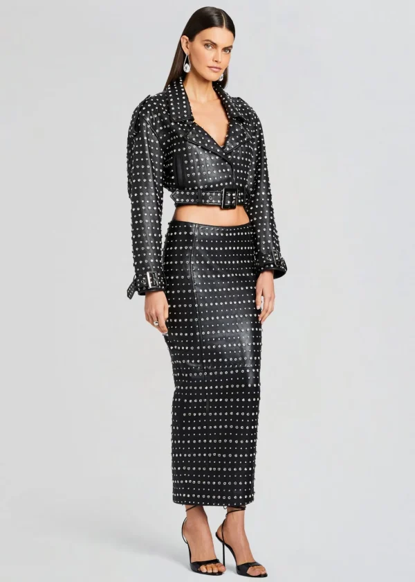 RETROFÊTE*Retrofete Whitley Embellished Leather Skirt Black