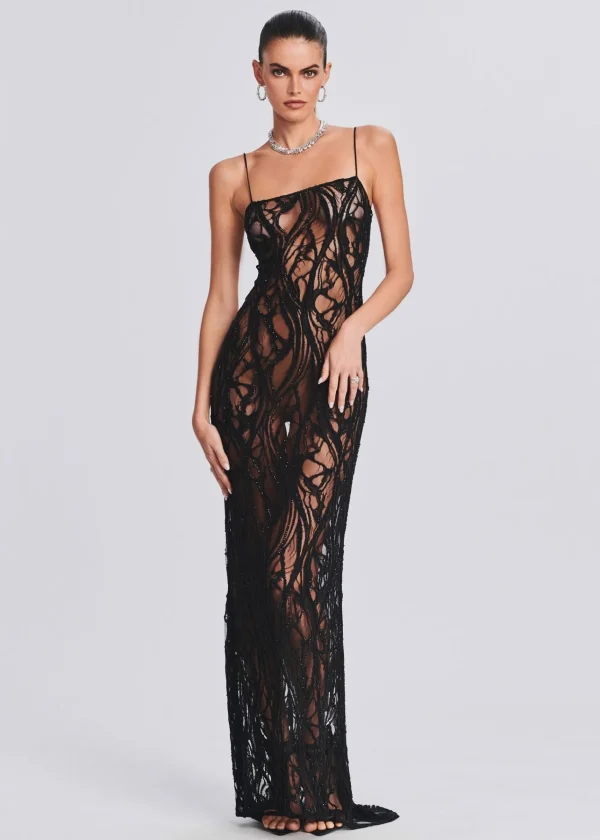 Guest Of*Retrofete Winnie Embellished Lace Dress Black