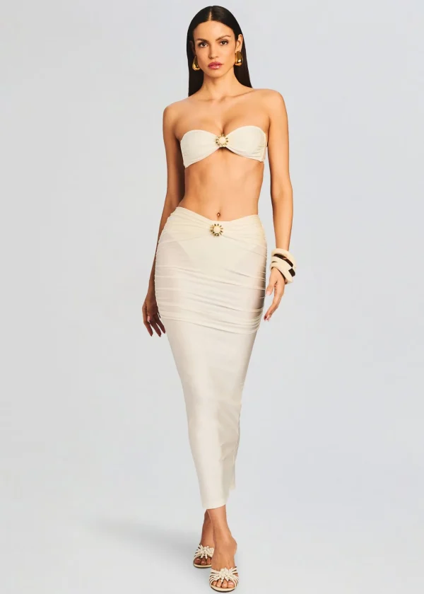 Honeymoon Looks*Retrofete Yara Lyrca Maxi Skirt Cream