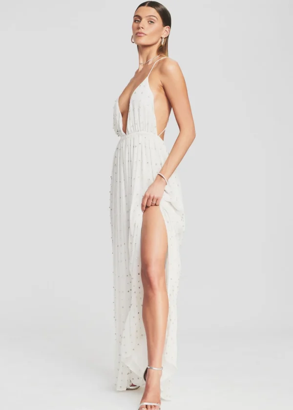 The Destination Bride*Retrofete Zadie Embellished Silk Chiffon Dress White