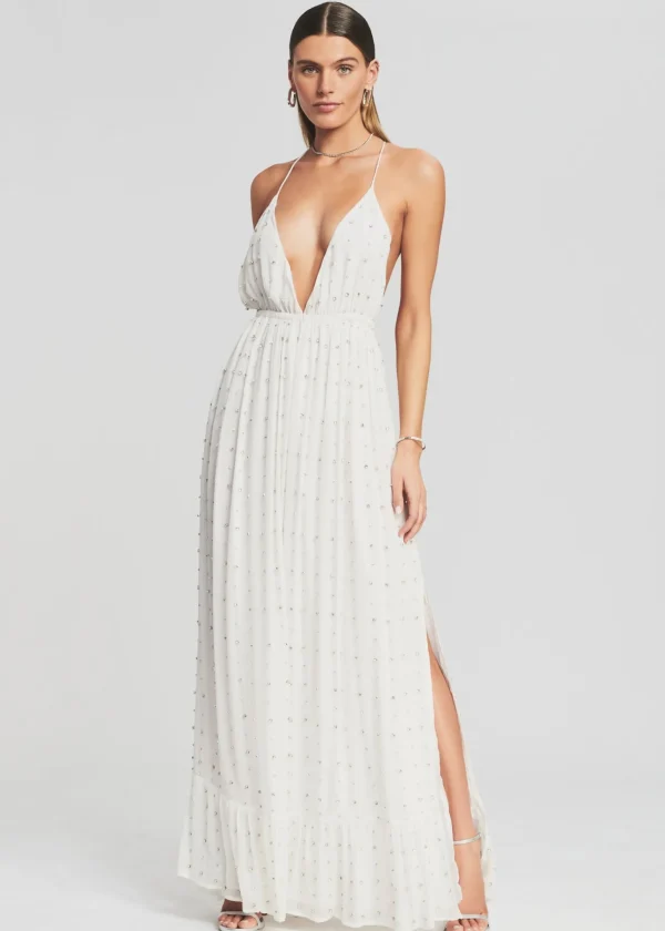 The Destination Bride*Retrofete Zadie Embellished Silk Chiffon Dress White
