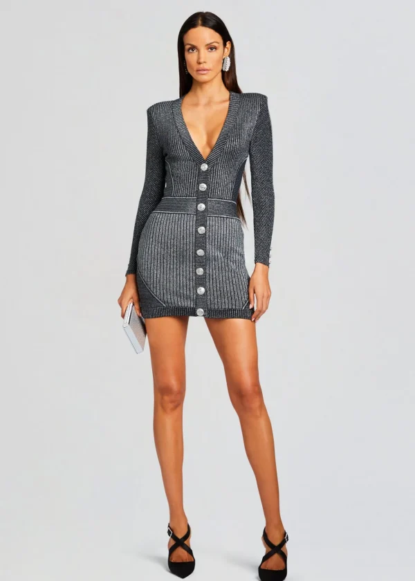 Dresses*Retrofete Zem Rib Knit Dress Metallic Black/Silver
