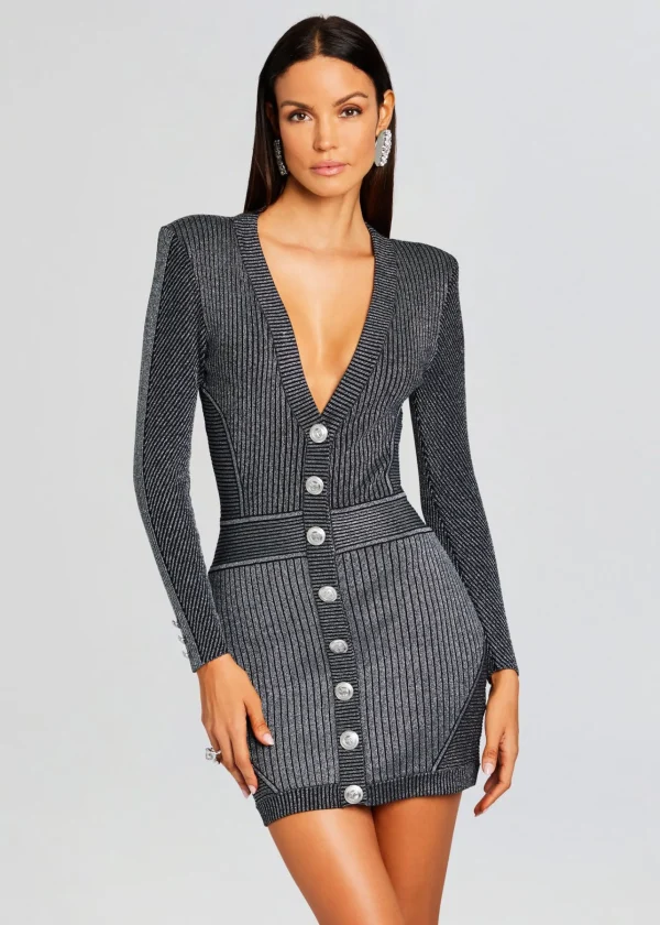 Dresses*Retrofete Zem Rib Knit Dress Metallic Black/Silver