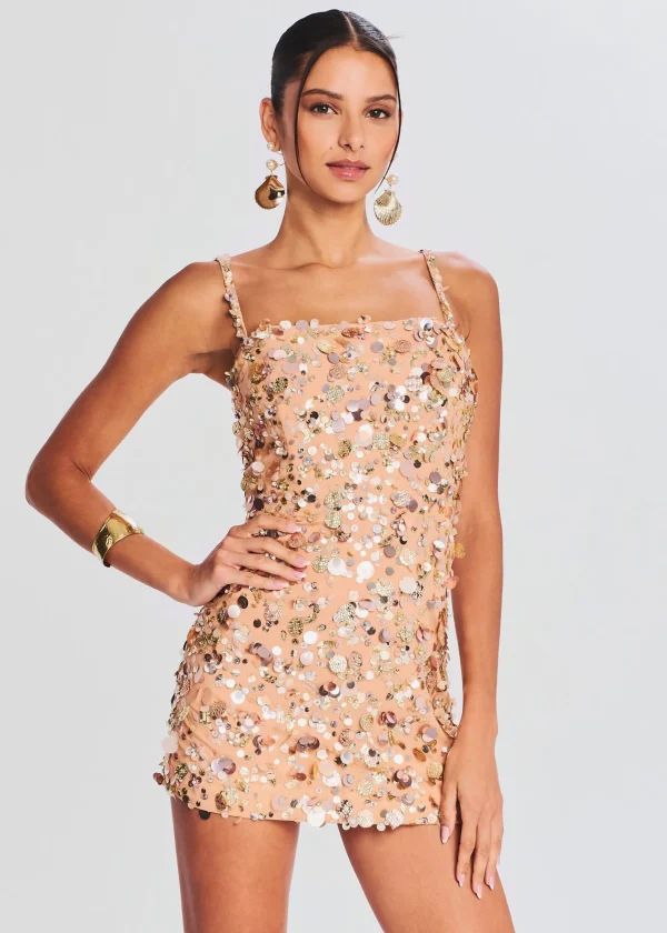 Guest Of*Retrofete Zhuri Embellished Dress Gold Seashell