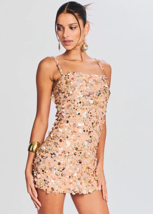 Guest Of*Retrofete Zhuri Embellished Dress Gold Seashell
