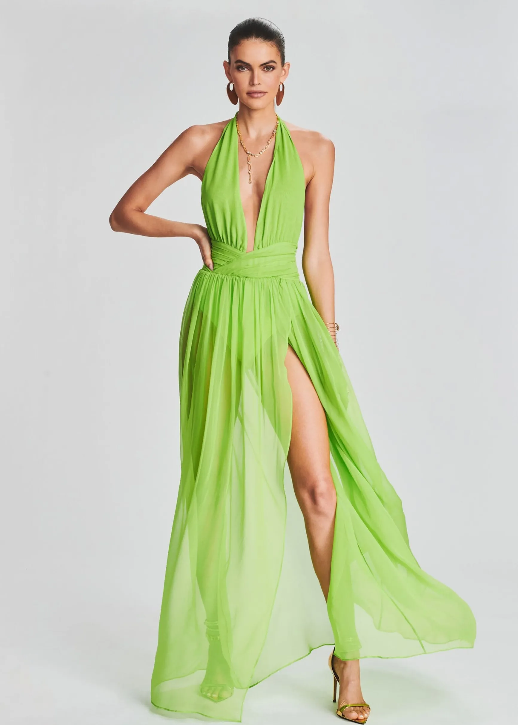 zion_silk_chiffon_dress_0-3.webp RETROFÊTE*Retrofete Zion Silk Chiffon Dress Lime Punch