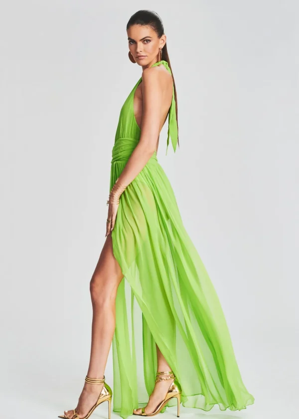RETROFÊTE*Retrofete Zion Silk Chiffon Dress Lime Punch