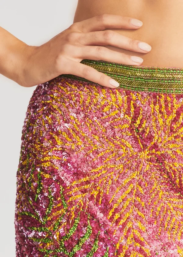 Final Sale*Retrofete Zulu Sequin Palm Skirt Tropical Palm